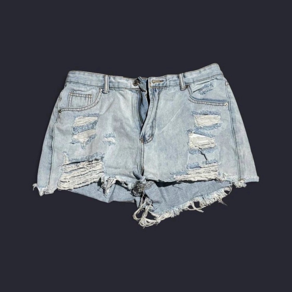 Fashion Nova Light Blue Ripped Jean Shorts